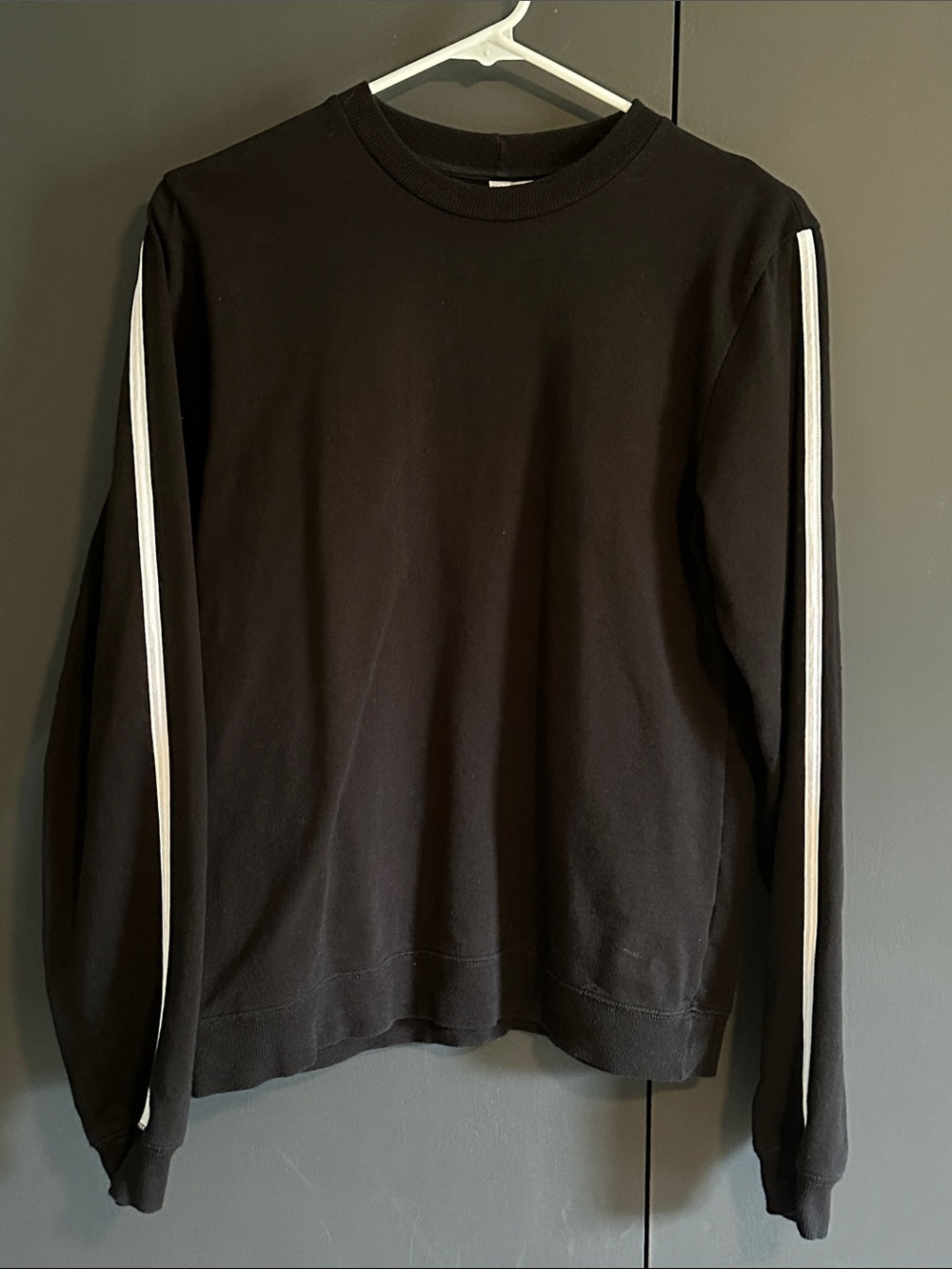ASOS Tall Black Crewneck Sweatshirt with White Sleeve Stripes